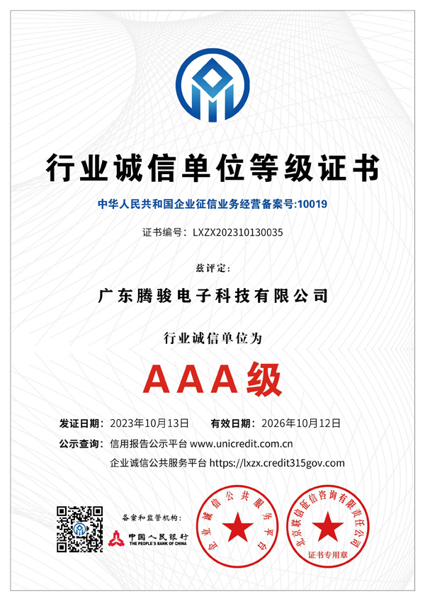 行业诚信单位等级证书