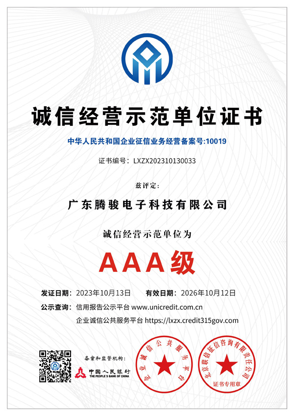 诚信经营示范单位证书