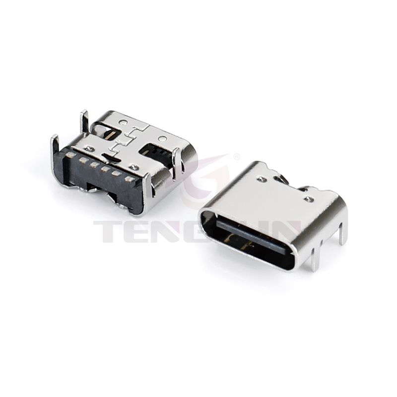 Type-C母座USB-C卧式板上6Pin数据接口3A