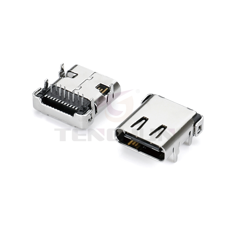 Type-C母座24Pin带弹片SMT+DIP双排板上CL9.87