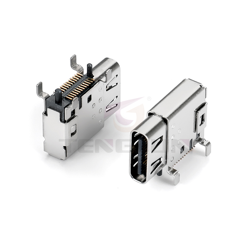 USB4.0 Type-C母座24Pin侧贴沉板双排带弹