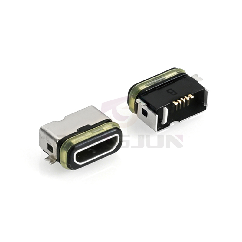 防水MICRO母座 5PIN 板上卧贴 2.0A&1.0A L6.8 前贴后插 IPX7