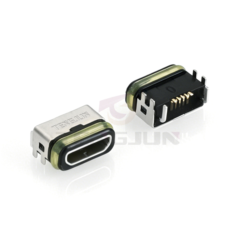 防水MICRO 5PIN 板上卧贴母座 2.0A&1.0A L6.8 6脚插板 IPX7