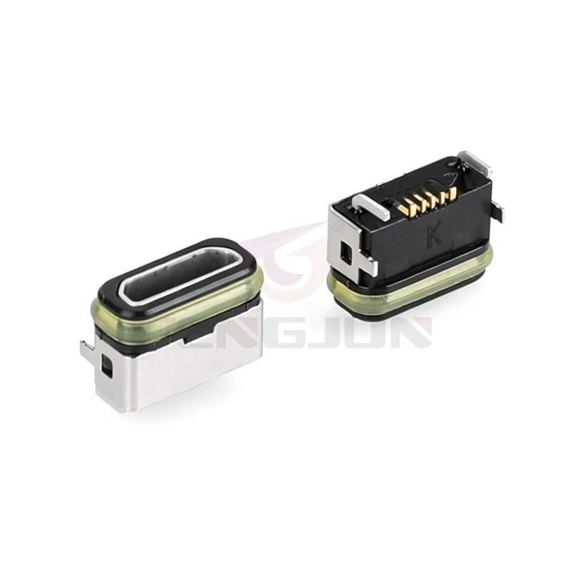 防水MICRO母座 5PIN 板上卧贴 2.0A&1.0A L6.8 4脚插板 IPX7