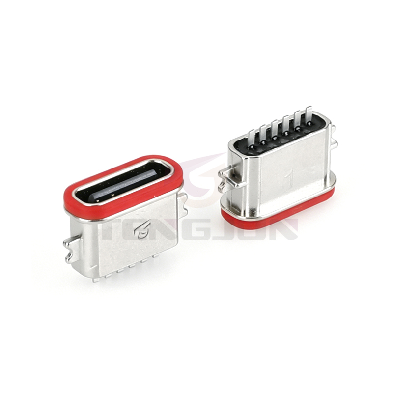 防水TYPE-C连接器 6PIN 沉板1.6 L6.7 双耳半圆角 IPX6 锌合金